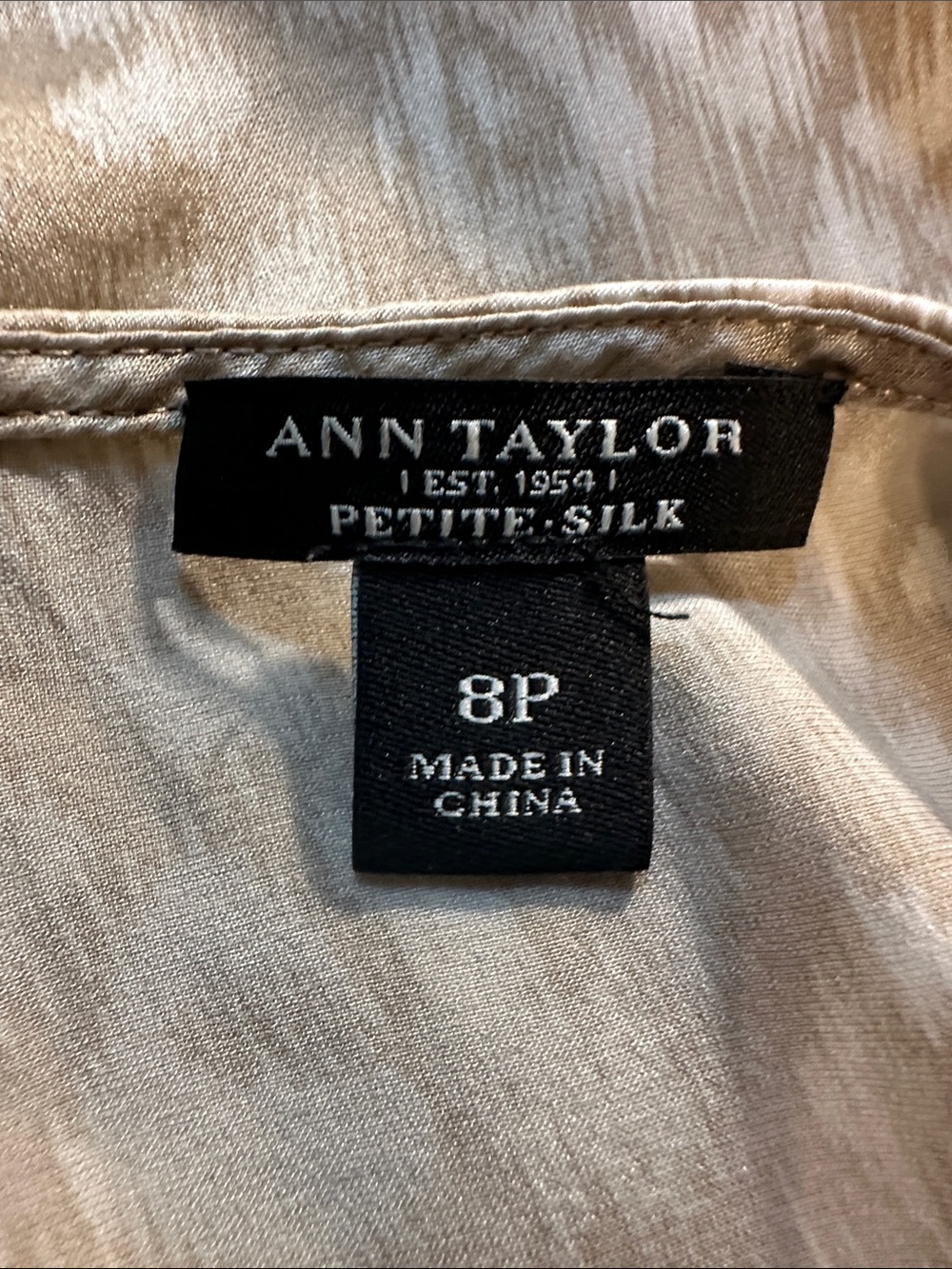 Ann Taylor Silk Beige Tie-Neck Cap Sleeve Blouse - Picture 9 of 9